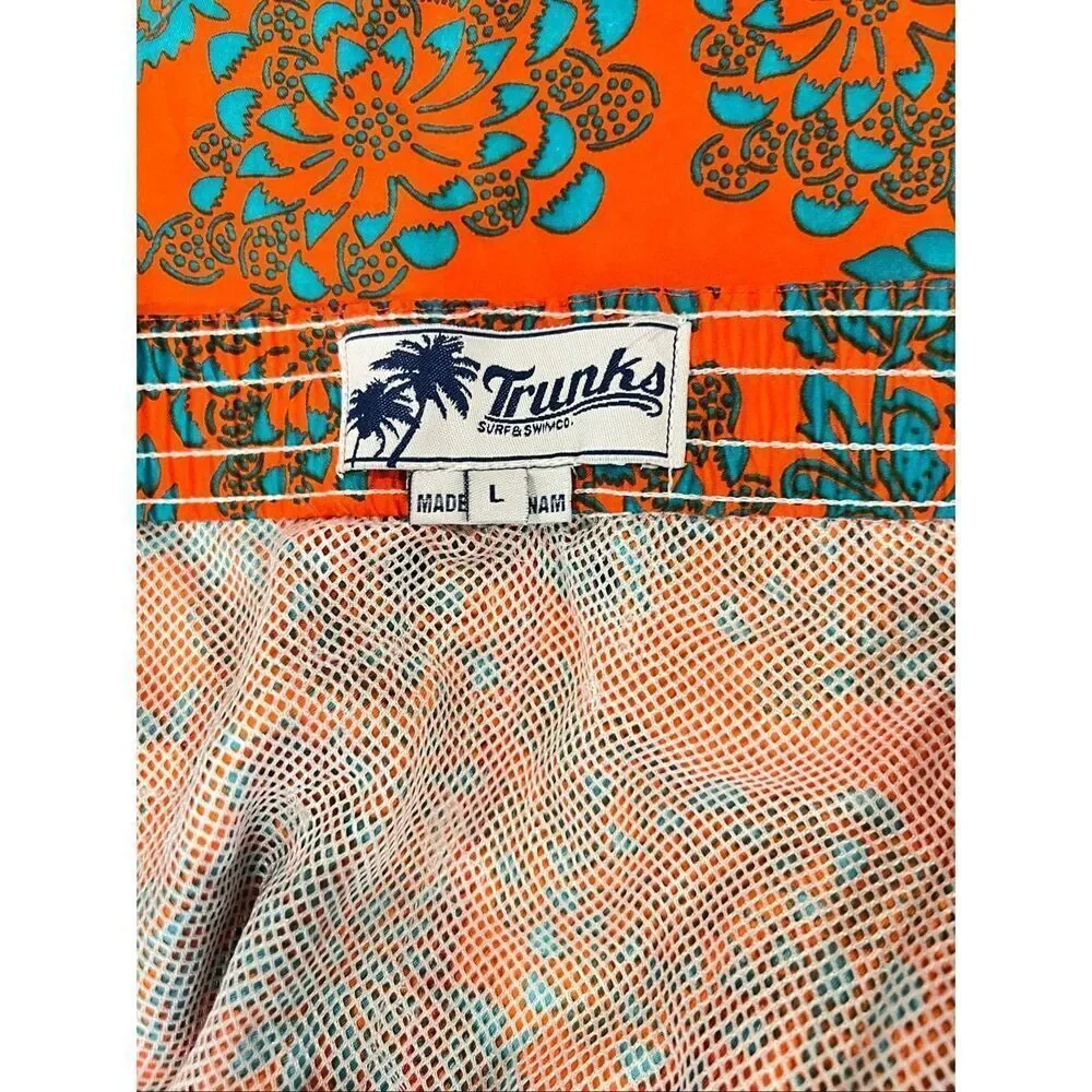 Trunks Surf & Swim Men's Floral Drawstring Board Shorts Orange Aqua Size Large